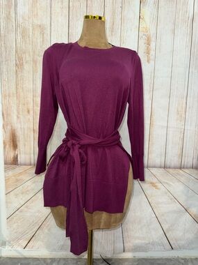 Eloquii Plum Long Sleeve Tie-Waist Sweater, soft rayon blend, Sz 14/16